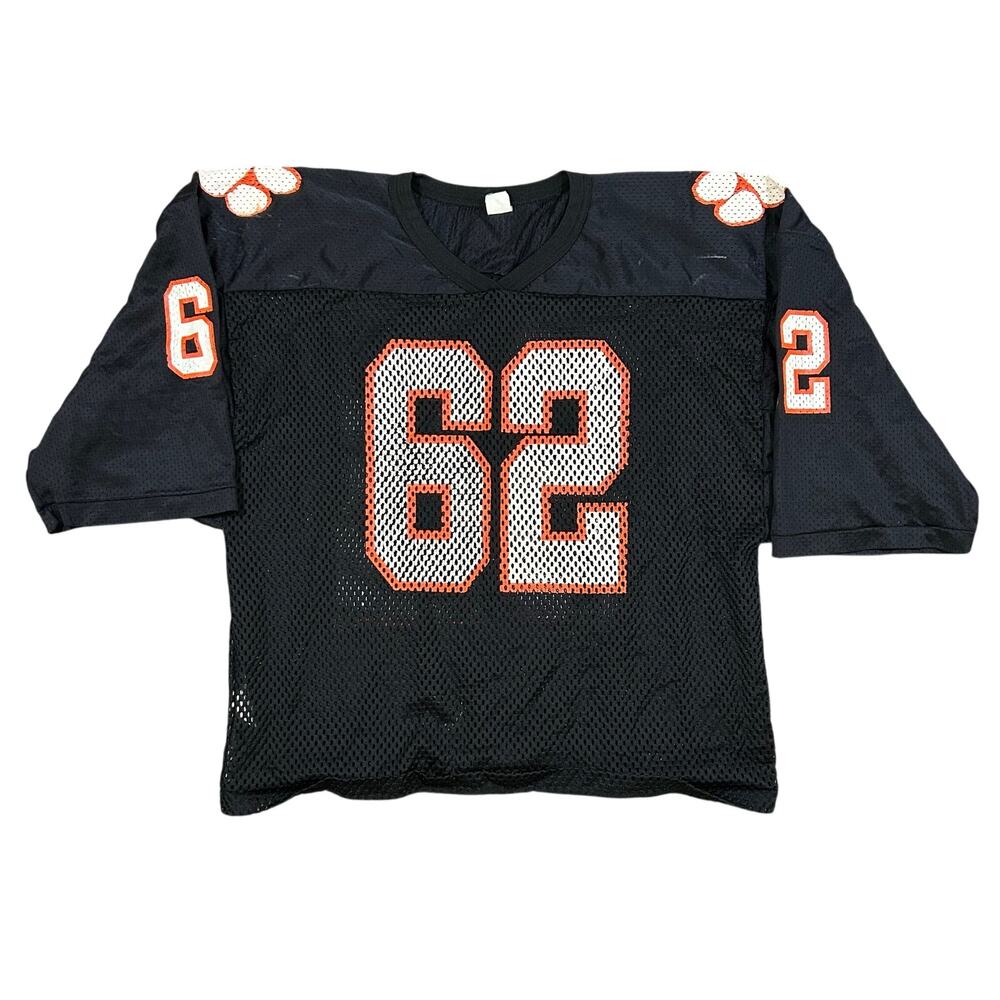 Vintage 90s Football Jersey Mens Large Mesh Black Orange USA Made Crop Fit